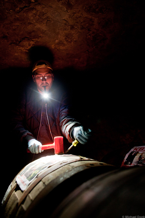 Founders Head Cellarman, Jason Heystek Removing Bung
